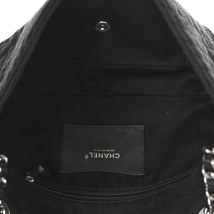 Chanel Denim Camellia Embroidered Large Flap Black 5 of 9