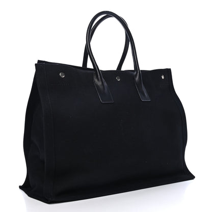 Saint Laurent Linen Calfskin Rive Gauche Tote Black 2 of 4