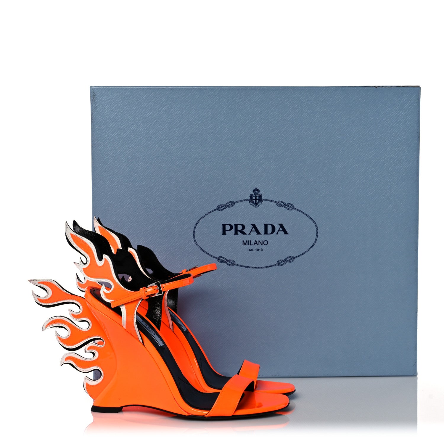Prada Patent Flame Wedge Sandals 36.5 Arancio Fluo 10 of 11