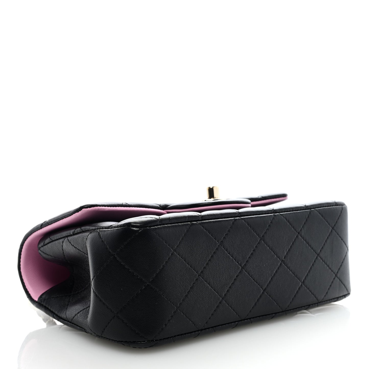 Lambskin Quilted Bi-Color Mini Top Handle Rectangular Flap Black Lilac