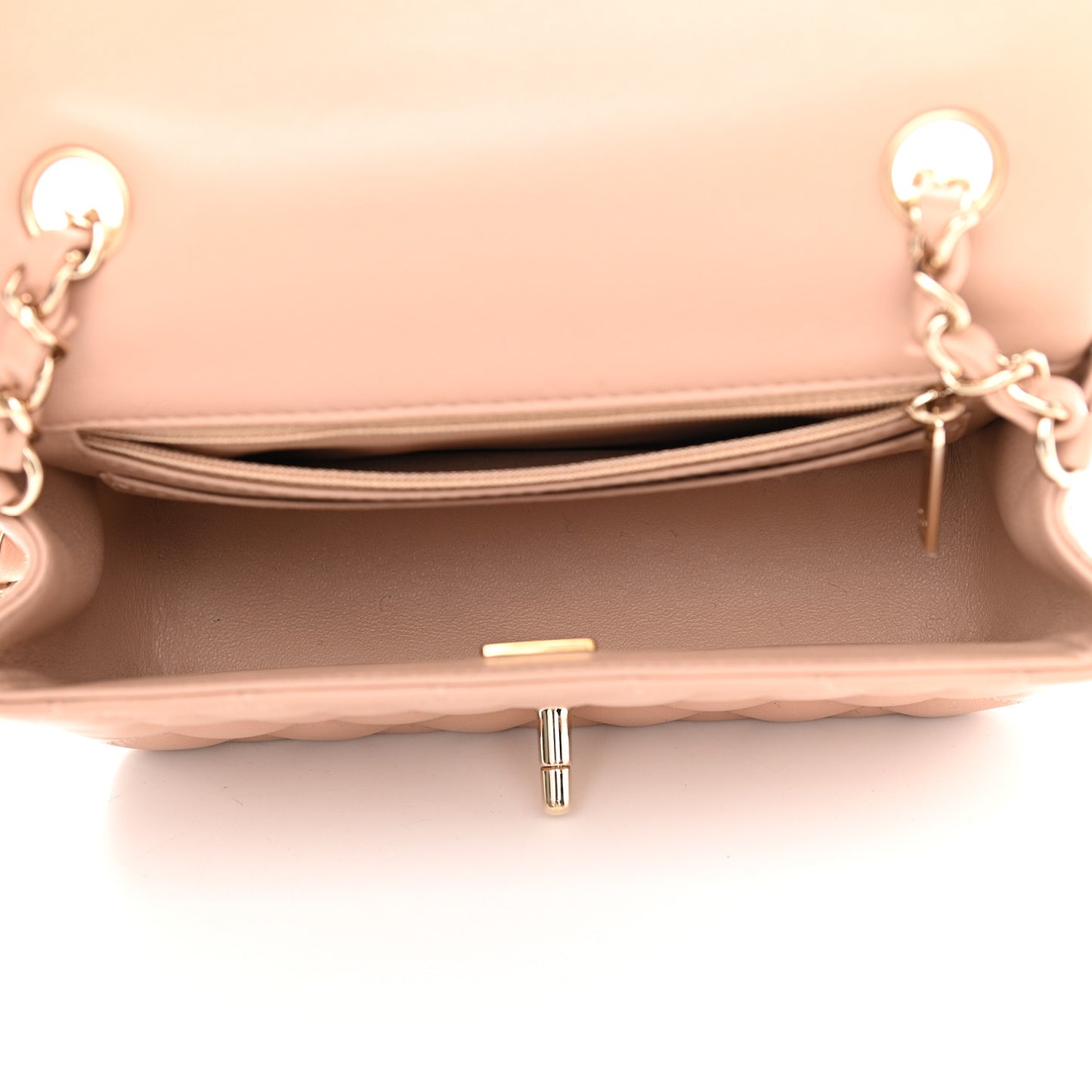 Lambskin Quilted Mini Rectangular Flap Beige