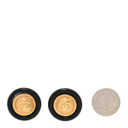 Chanel Resin CC Button Earrings Gold Black 2 of 8
