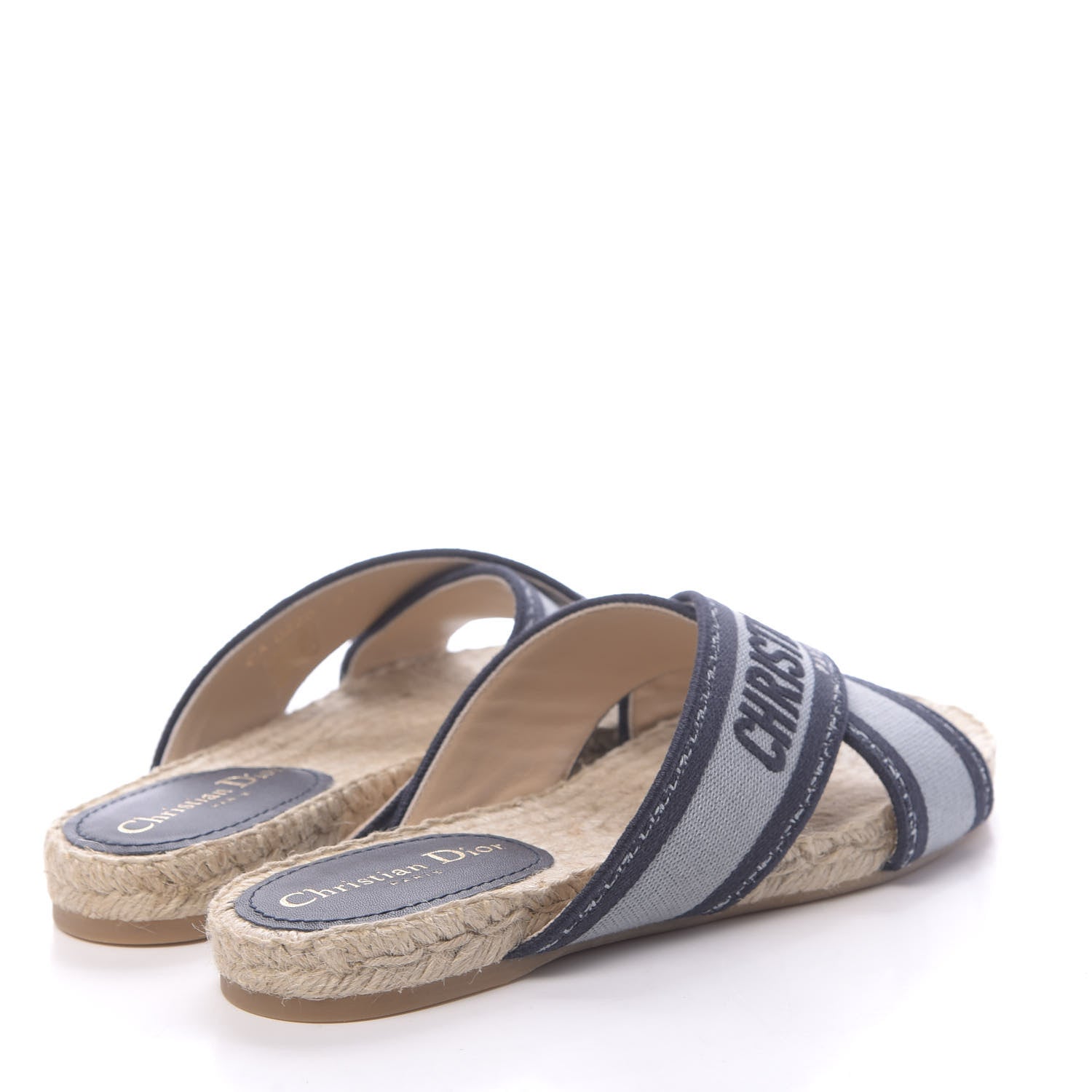 Christian Dior Canvas Embroidered Granville Espadrille Crisscross Flat Slide Sandals 37 Denim 4 of 9