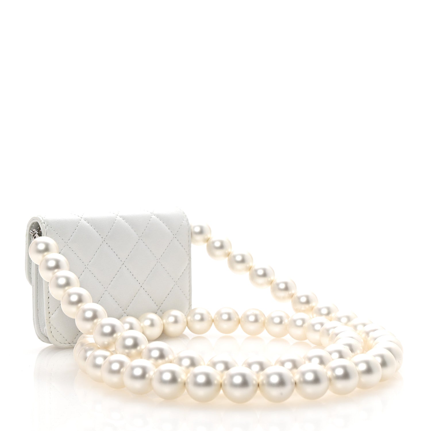 Chanel Iridescent Calfskin Quilted Mini Maxi Pearls Wallet On Chain WOC White 3 of 12