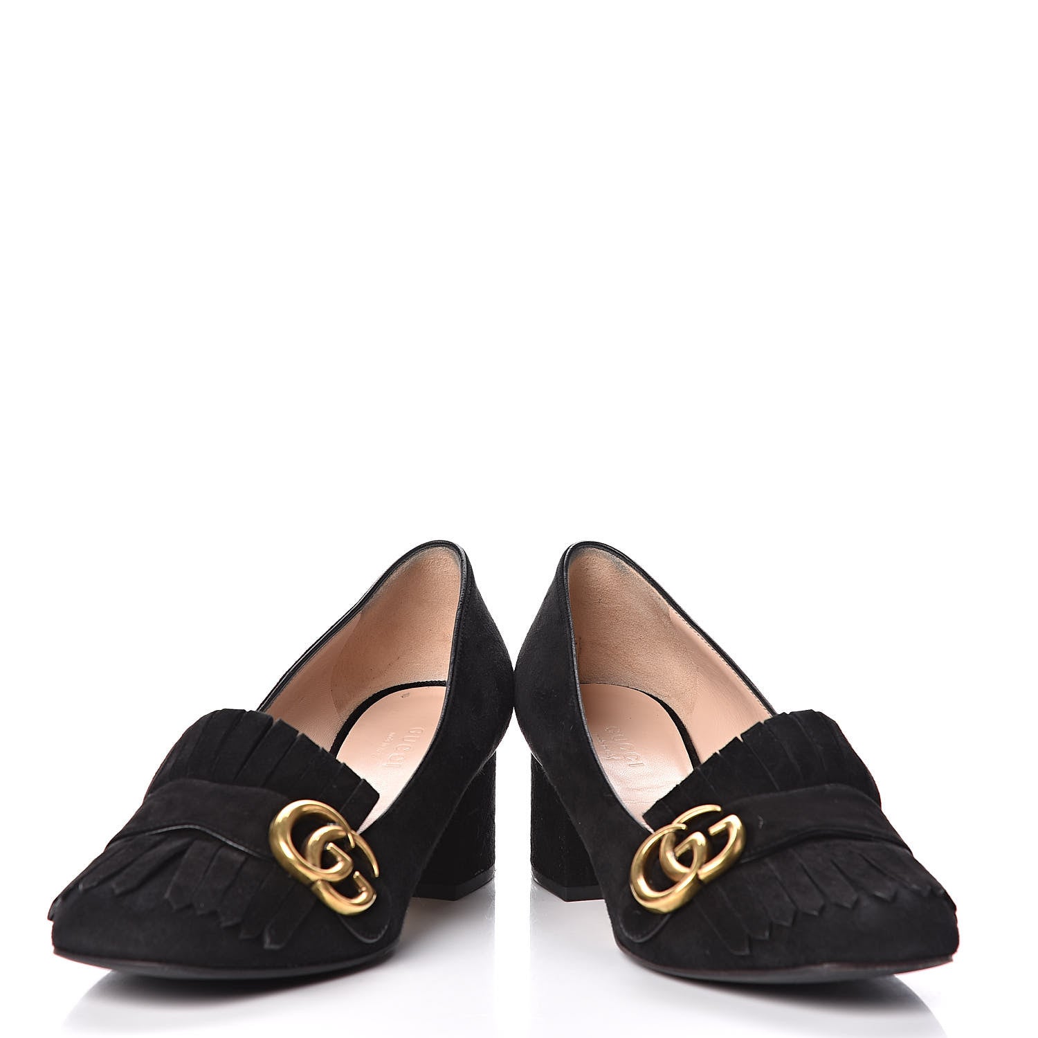 Gucci Kid Scamosciato GG Marmont Fringe 50mm Loafer Pumps 36 Black 6 of 11