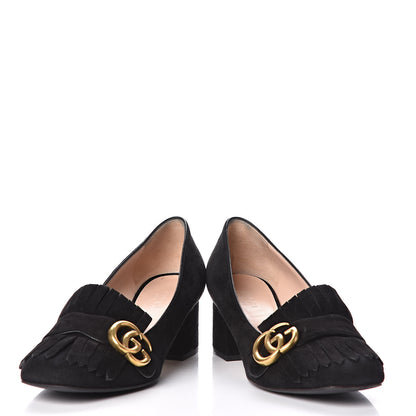 Gucci Kid Scamosciato GG Marmont Fringe 50mm Loafer Pumps 36 Black 6 of 11