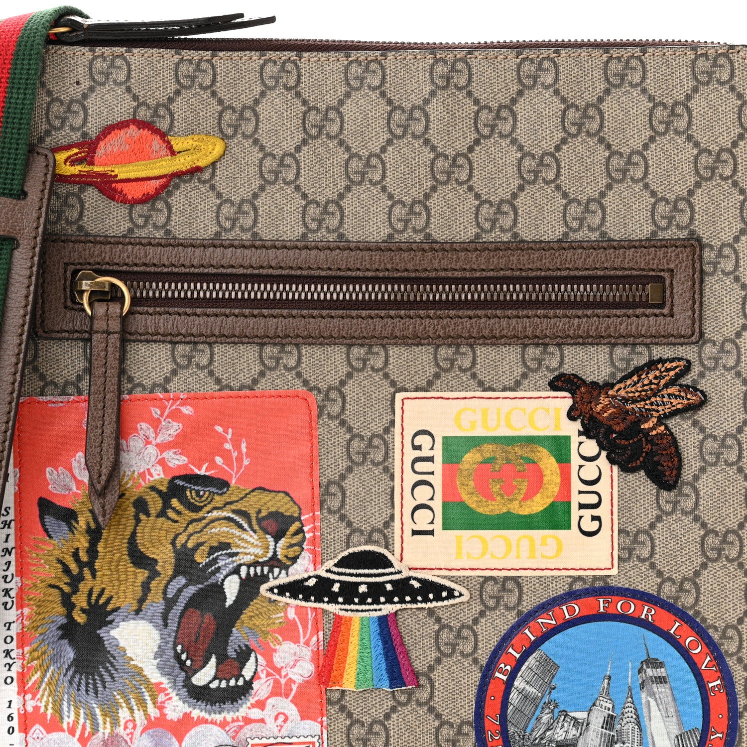 Gucci Soft GG Supreme Monogram Courrier Web Medium Flat Messenger Bag Beige New Acero Multicolor 8 of 12