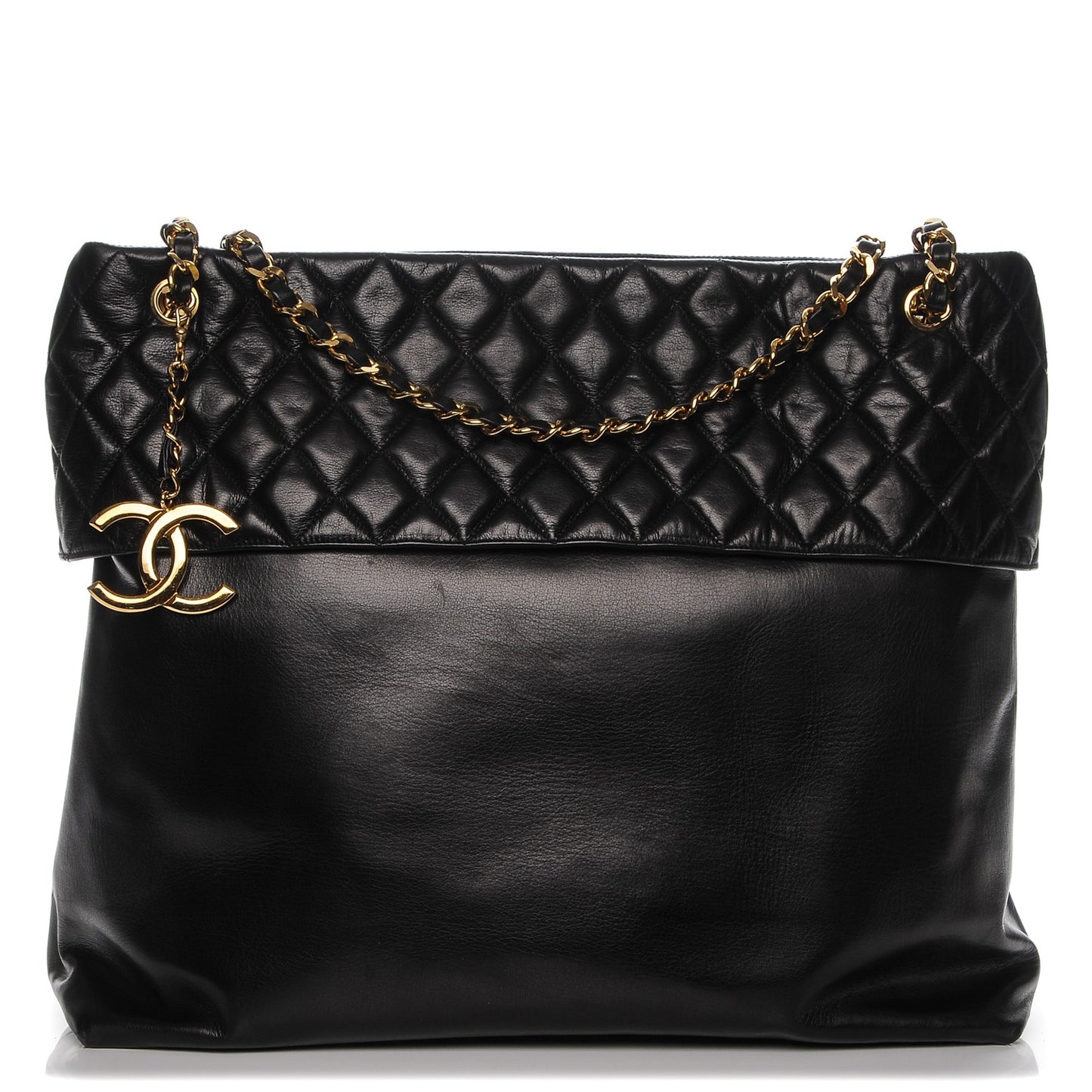 Calfskin Quilted Large Shoulder Bag Black