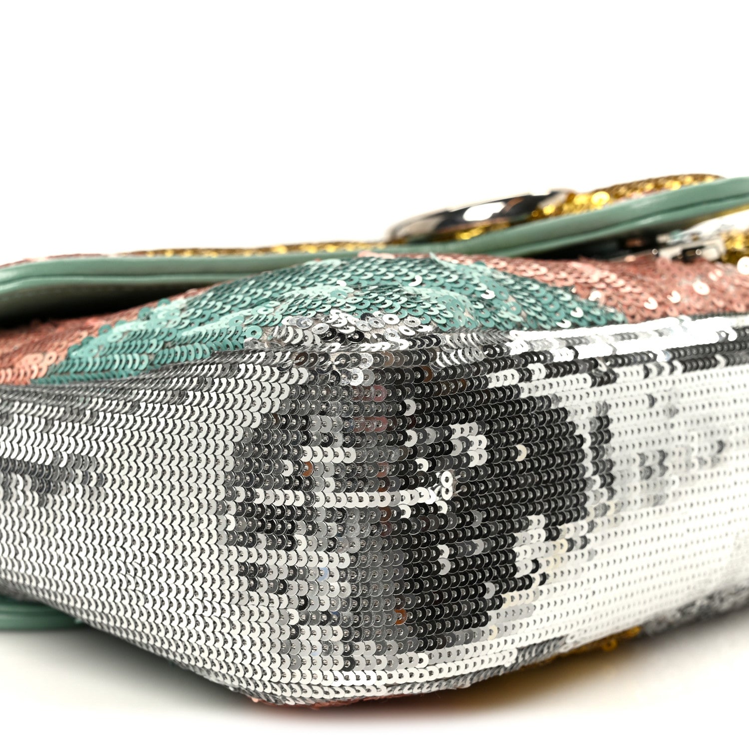 Gucci Sequin Satin Calfskin Matelasse Diagonal Small GG Marmont Shoulder Bag Grigio Argento Verde Chiaro Rosa Giallo Light Water Green 10 of 12