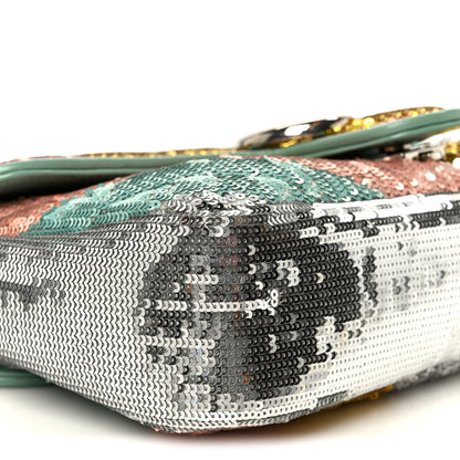 Gucci Sequin Satin Calfskin Matelasse Diagonal Small GG Marmont Shoulder Bag Grigio Argento Verde Chiaro Rosa Giallo Light Water Green 10 of 12