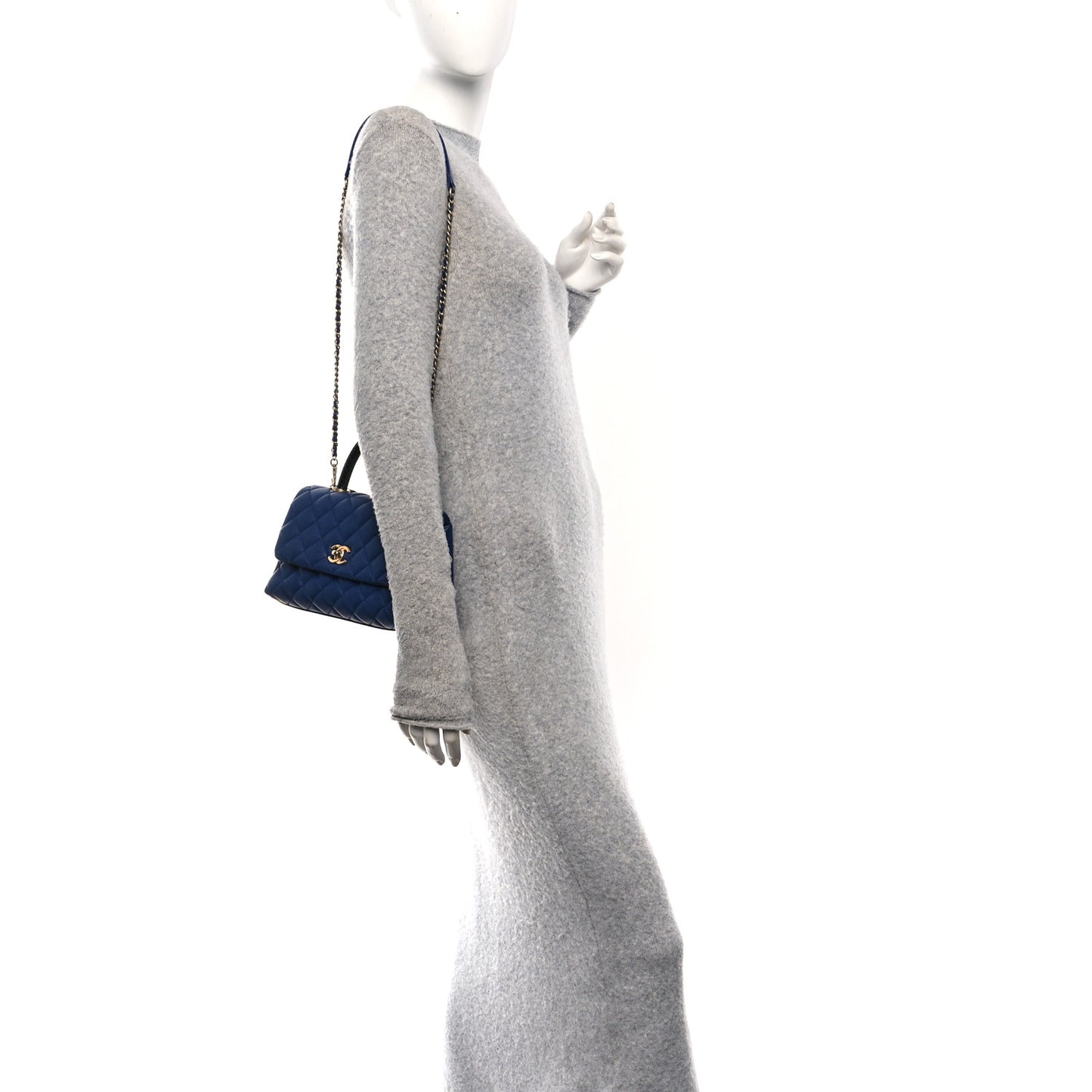 Caviar Elaphe Quilted Mini Coco Handle Flap Blue