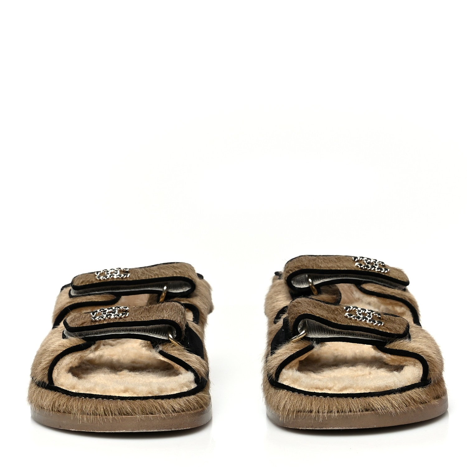 Chanel Calf Hair Suede Shearling Dad Sandals 36 Beige 2 of 7