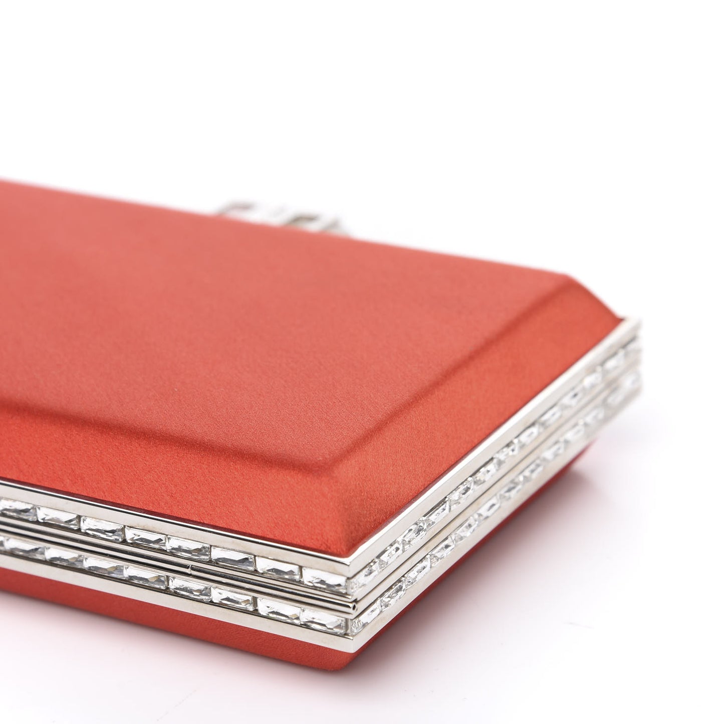 Satin Crystal Frame Coffered Evening Clutch Red