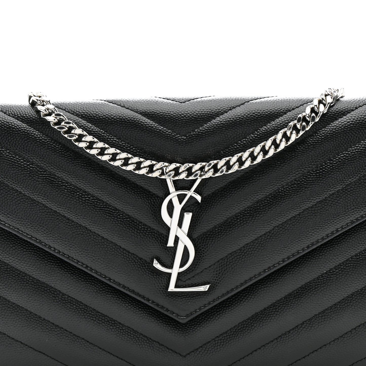 Grain De Poudre Matelasse Chevron Monogram Chain Wallet Black