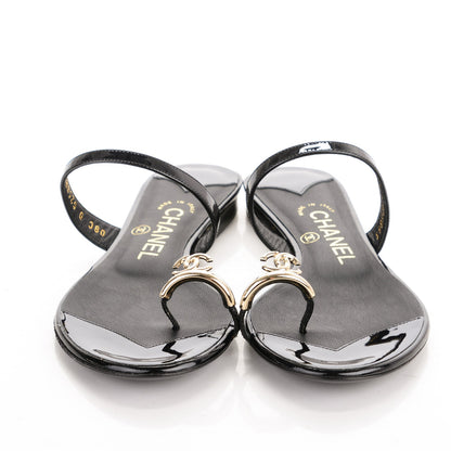 Chanel Patent CC Toe Ring Sandals 36 Black 2 of 7