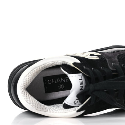 Chanel Mesh Suede Grained Calfskin Womens CC Sneakers 37.5 Black White 6 of 7