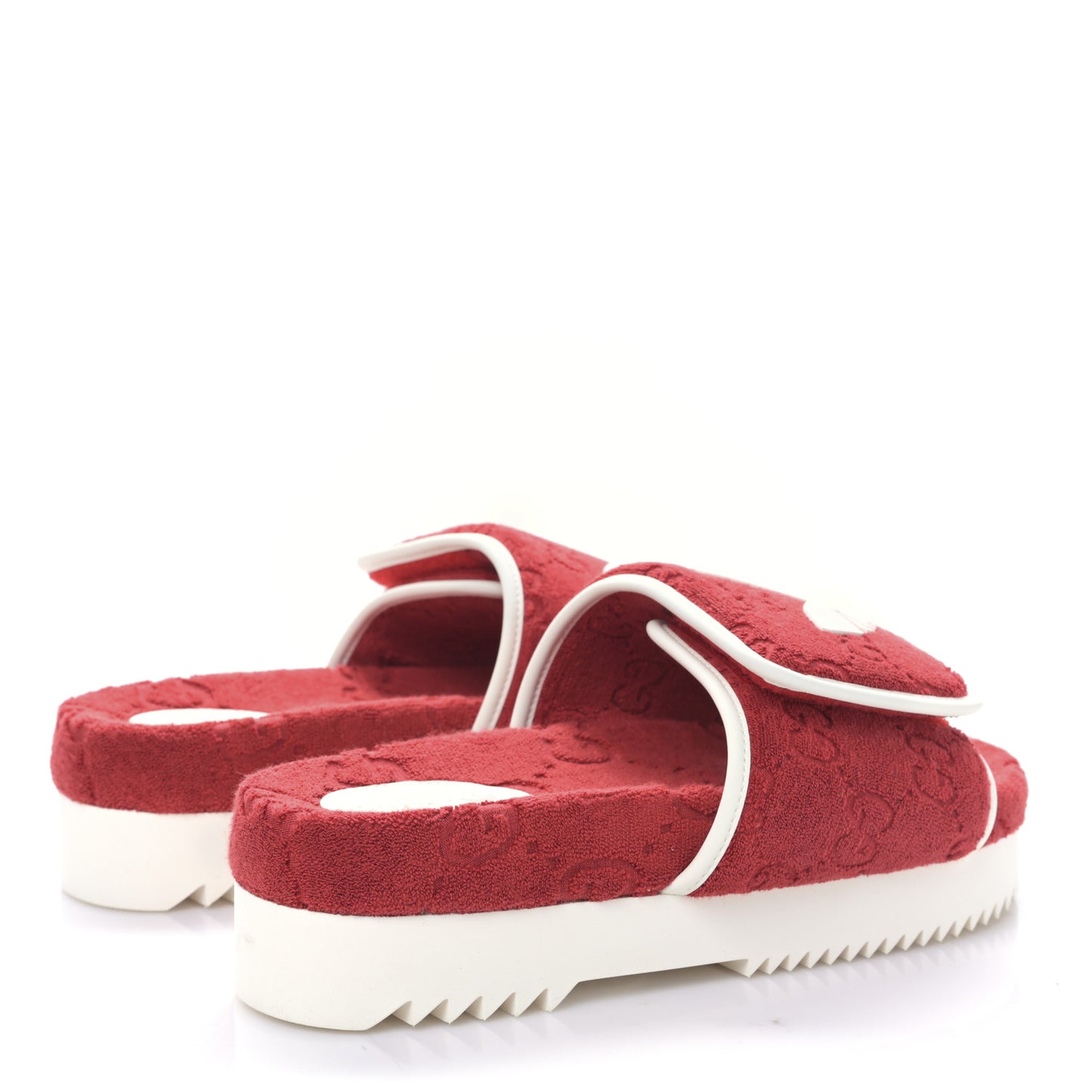 X ADIDAS Terry Cloth Trefoil GG Monogram Mens Platform Sandals 40 Maple Red Off White