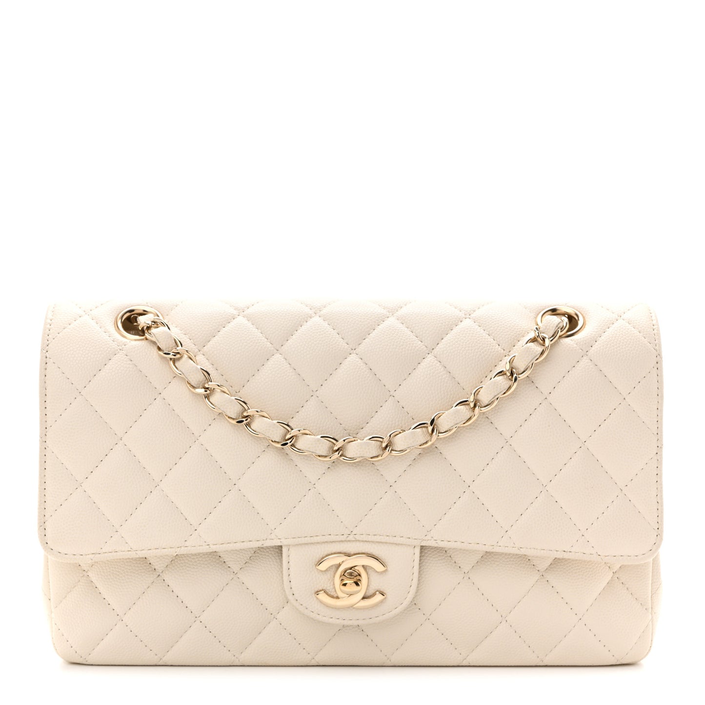 Caviar Quilted Medium Double Flap White