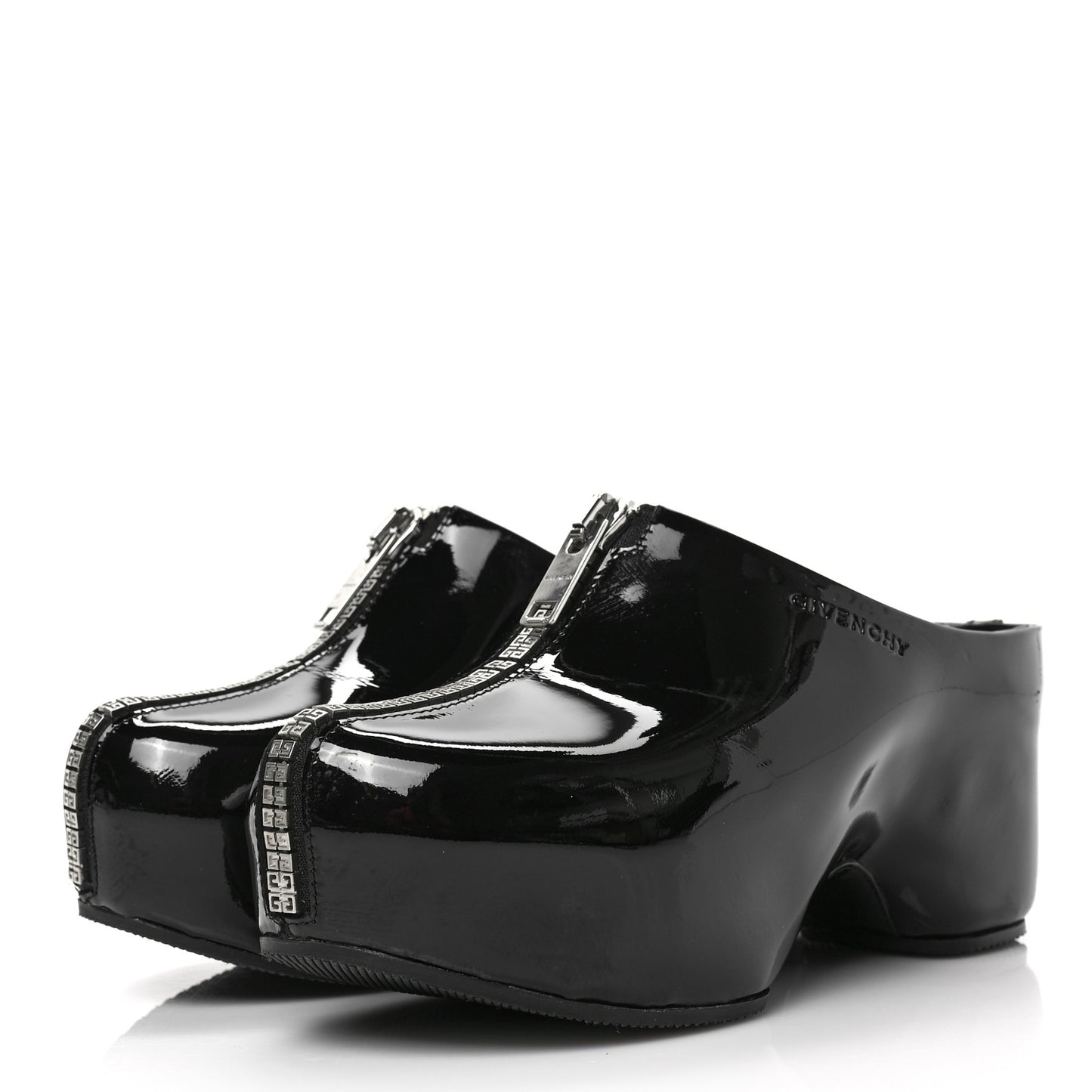 Patent Calfskin 4G Zip Clogs 36 Black