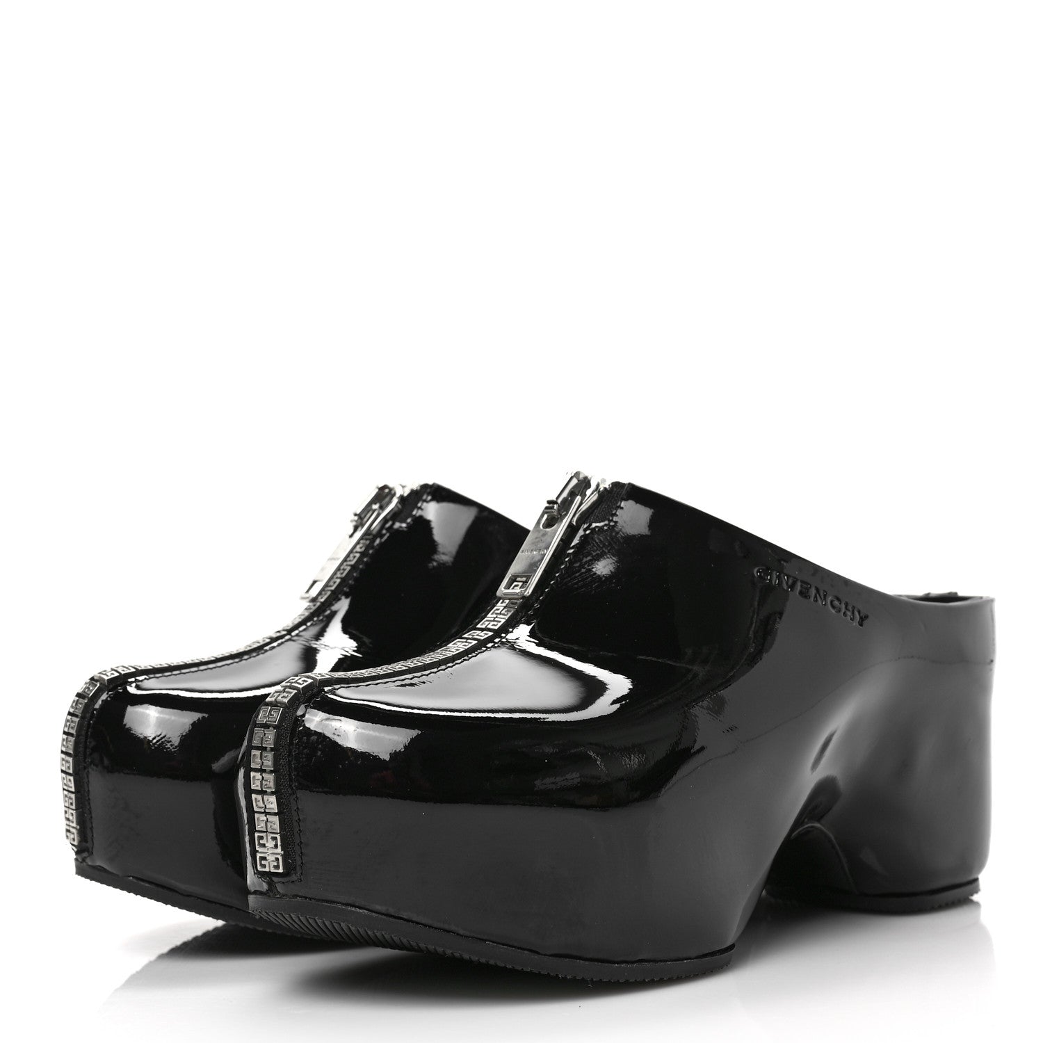 Givenchy Patent Calfskin 4G Zip Clogs 36 Black 3 of 8