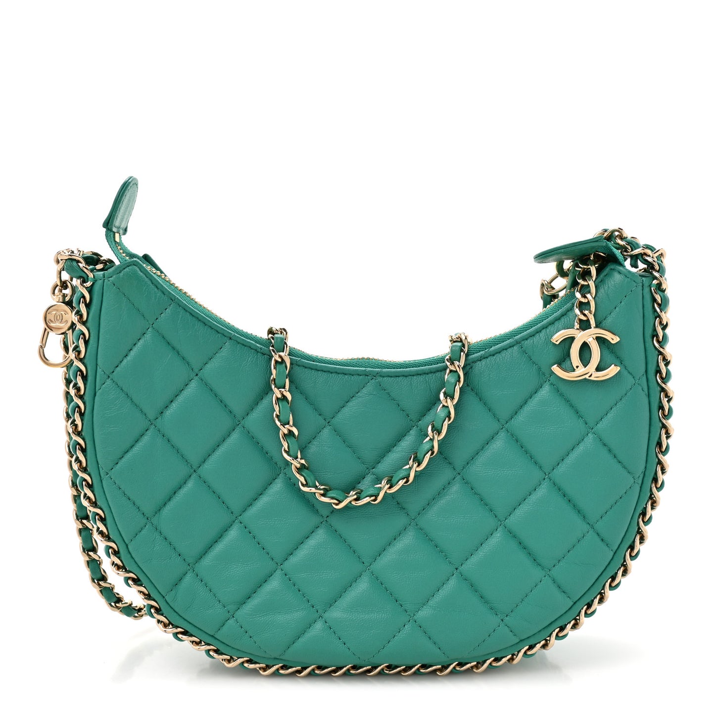 Lambskin Quilted Chain Around Hobo Green