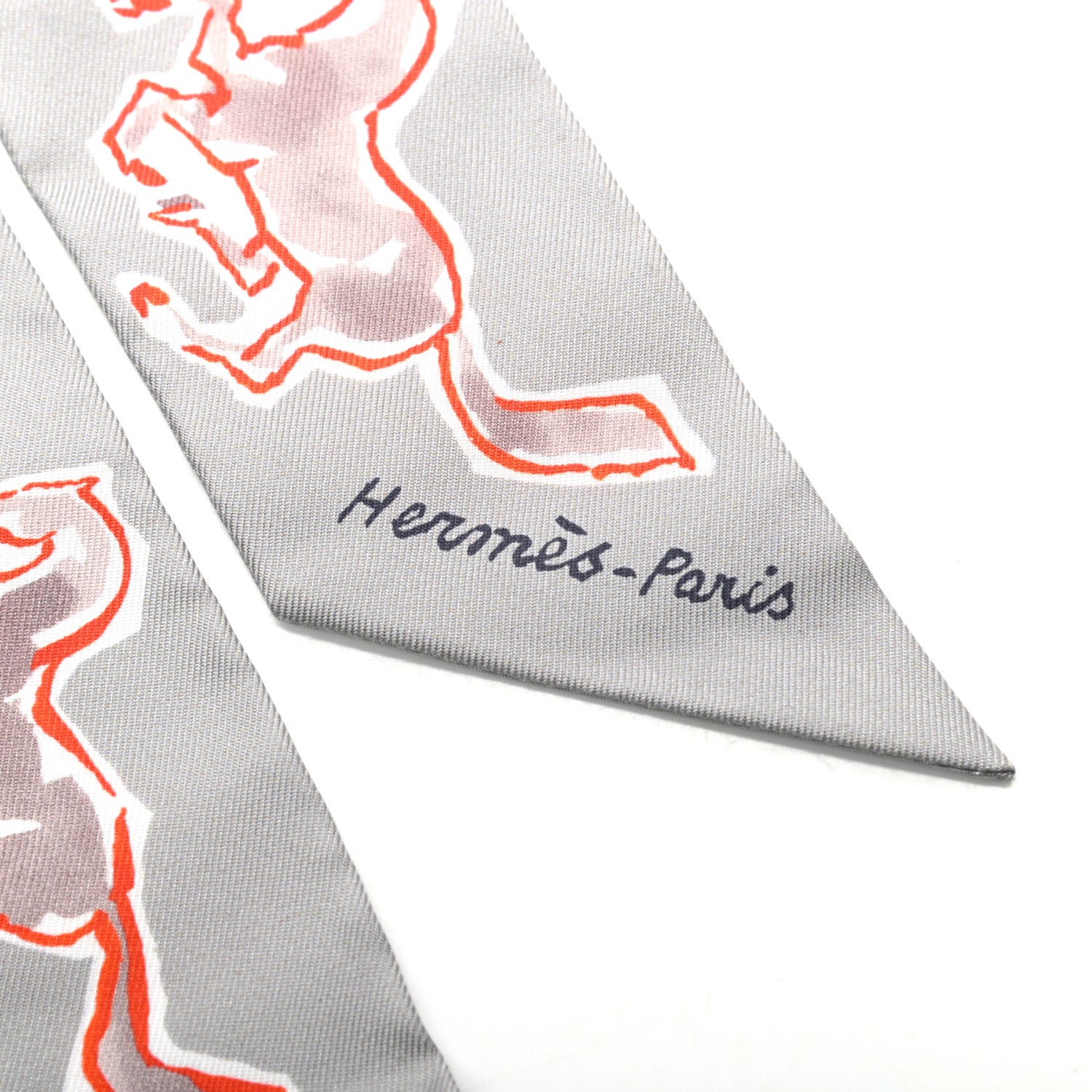 Hermes Silk Chevaux En Liberte Twilly Gris Perle Rouge White 2 of 4