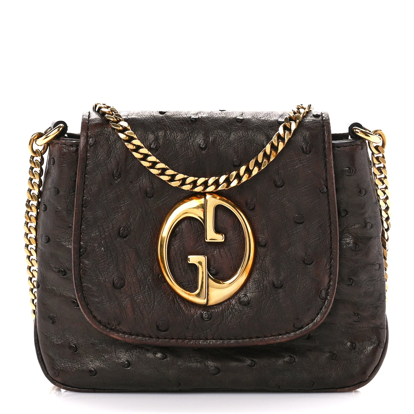 Ostrich Small 1973 Chain Shoulder Bag Dark Brown
