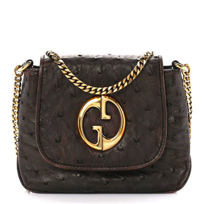 Gucci Ostrich Small 1973 Chain Shoulder Bag Dark Brown 1 of 11