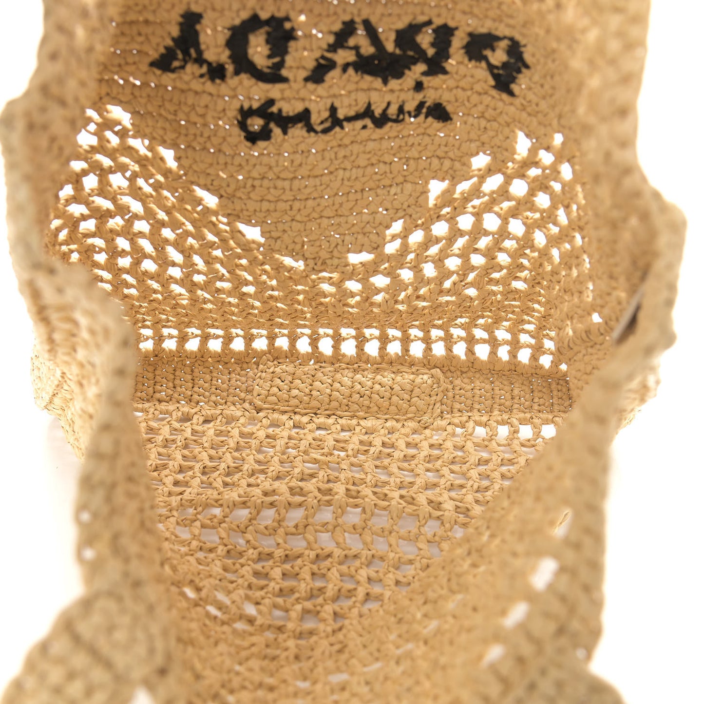Yarn Raffia Effect Crochet Logo Embroidered Tote Bag Naturale