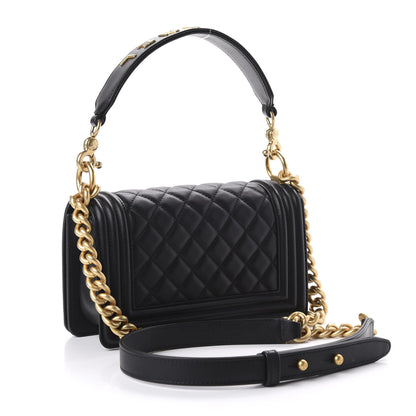 Chanel Calfskin Small Boy Logo Top Handle Flap Black 3 of 11
