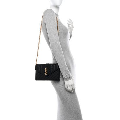 Saint Laurent Grain De Poudre Mixed Matelasse Triquilt Monogram Chain Wallet Black 2 of 11