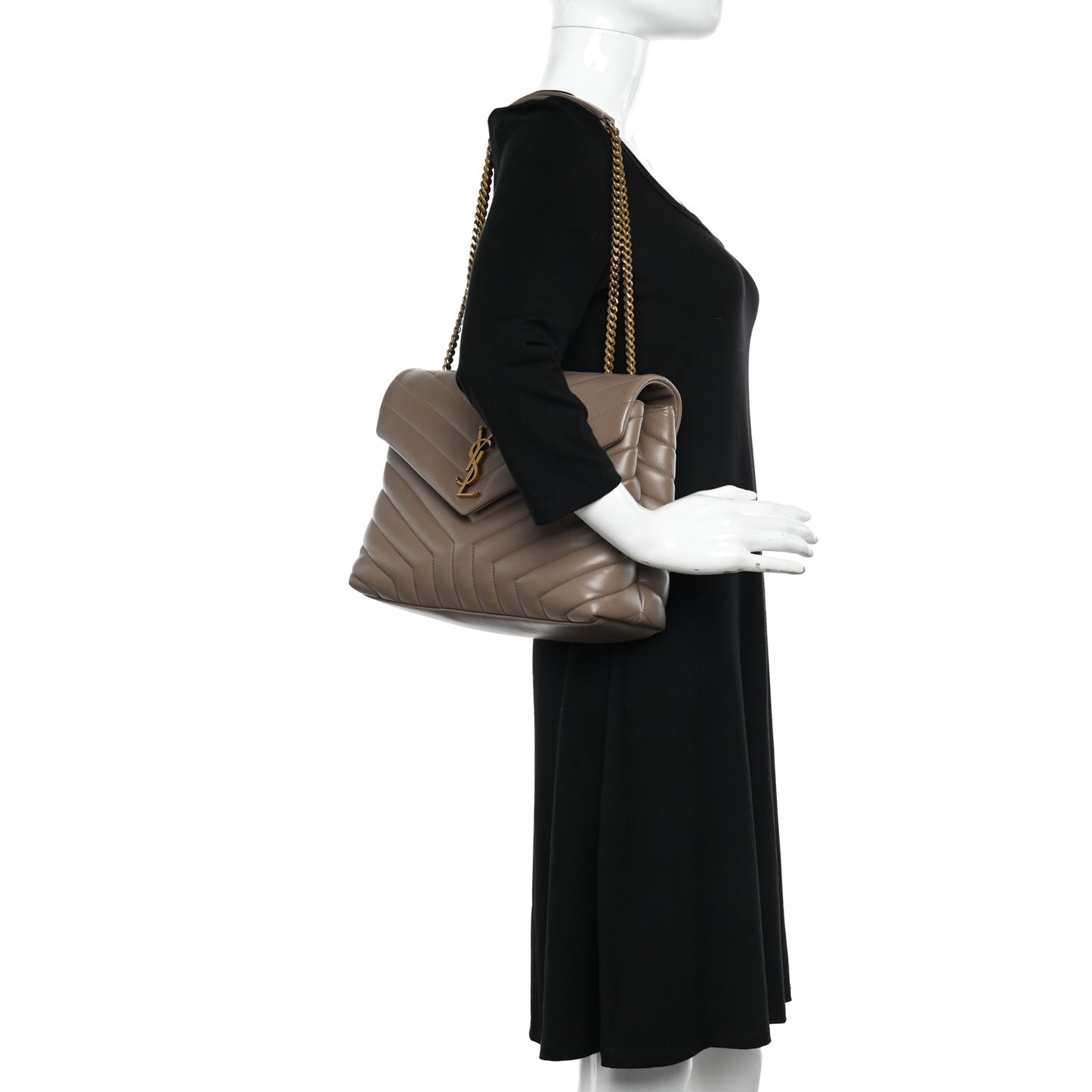 Calfskin Y Quilted Monogram Medium Loulou Chain Satchel Dark Latte
