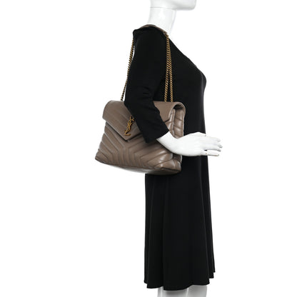 Saint Laurent Calfskin Y Quilted Monogram Medium Loulou Chain Satchel Dark Latte 2 of 10