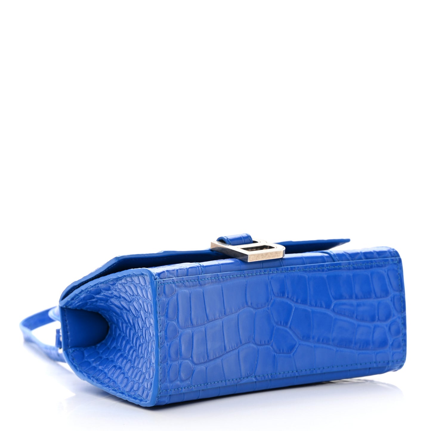 Shiny Calfskin Crocodile Embossed Hourglass Top Handle Bag XS Royal Blue