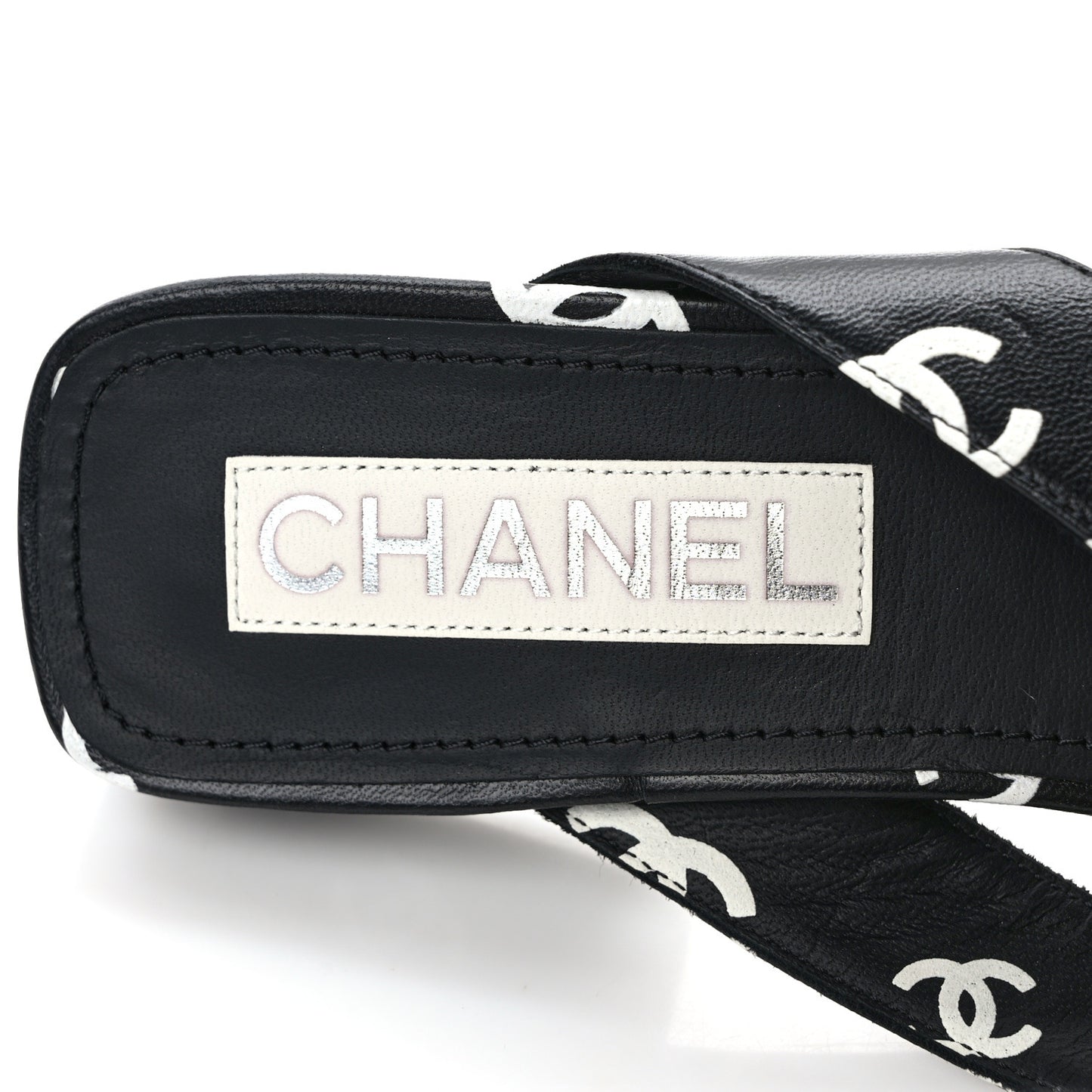 Lambskin Printed CC Thong Sandals 39 Black White