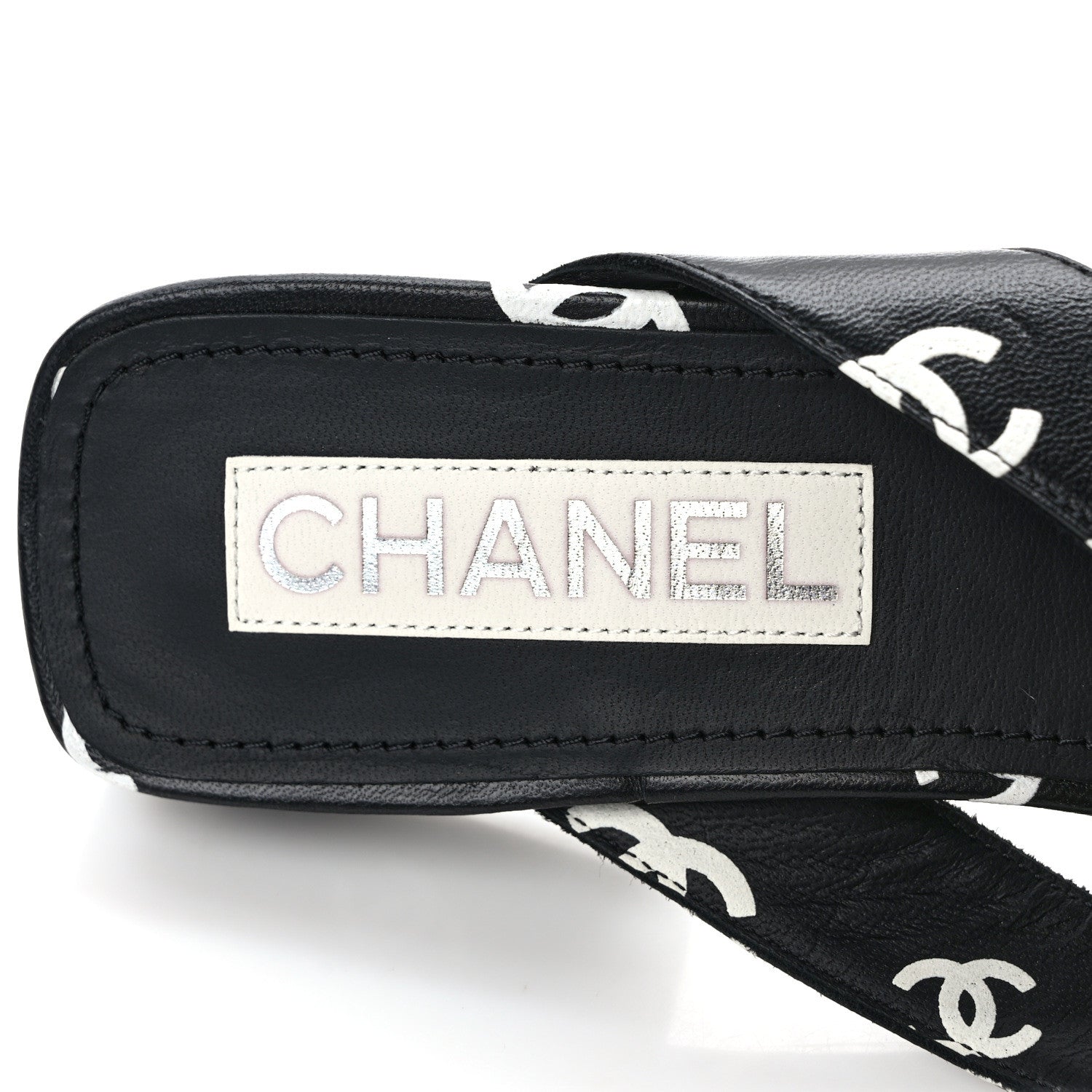 Chanel Lambskin Printed CC Thong Sandals 39 Black White 7 of 7