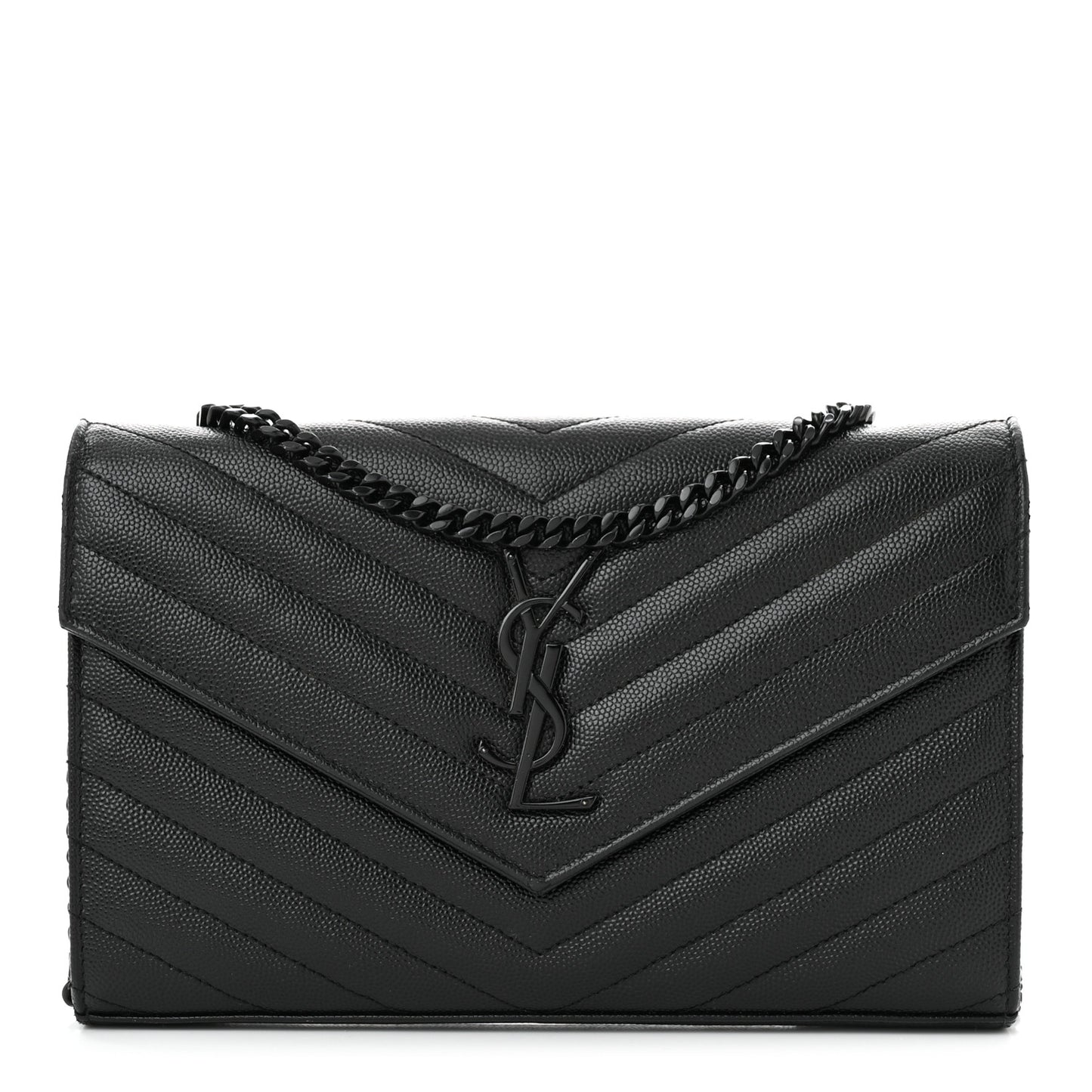 Grain De Poudre Matelasse Chevron Monogram Monochrome Chain Wallet Black