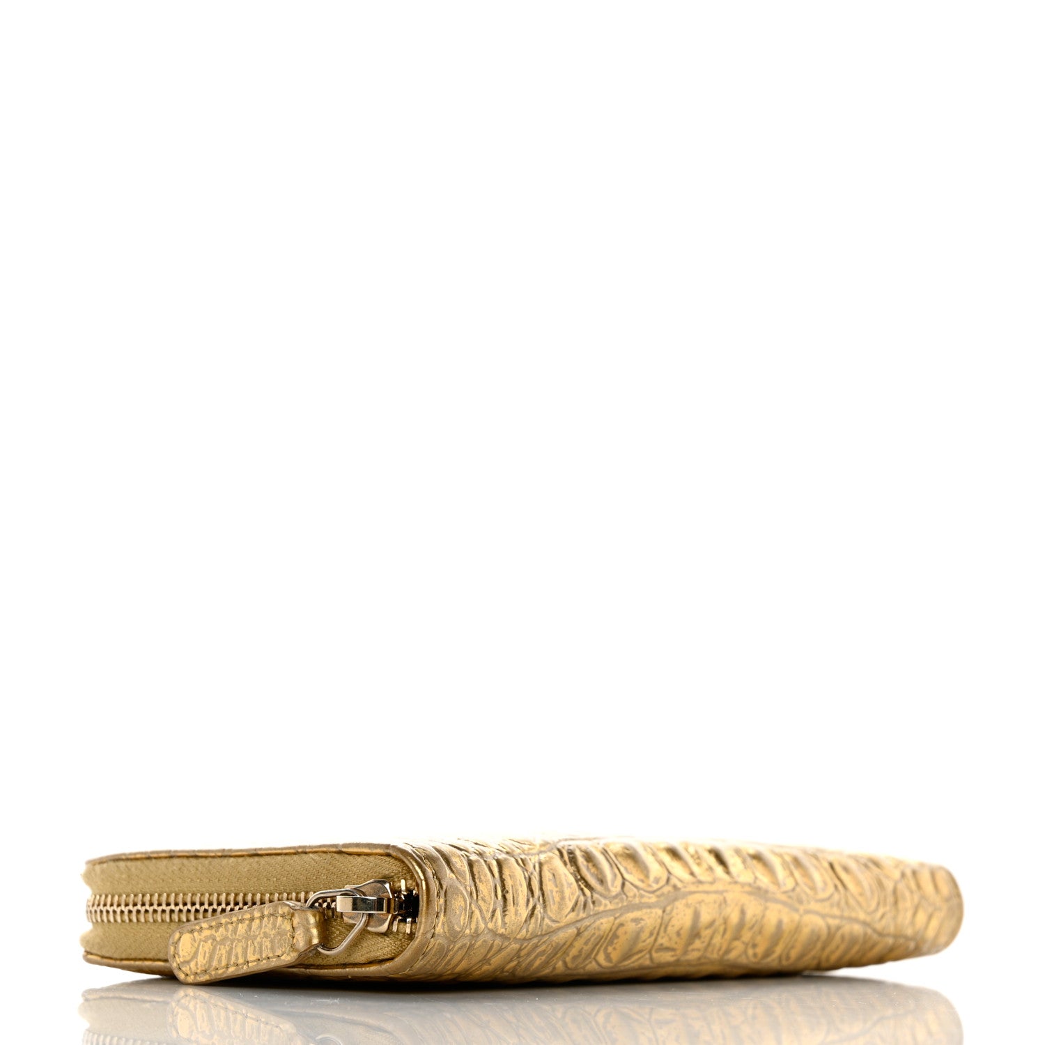 Chanel Metallic Calfskin Crocodile Embossed Small Zip Wallet Gold 4 of 8