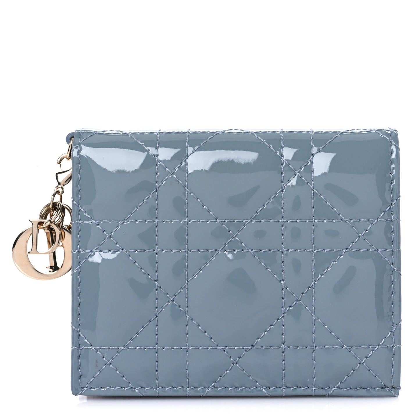 Patent Cannage Mini Lady Dior Wallet Gray Stone