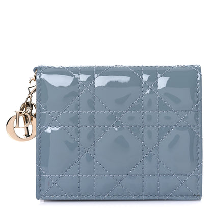 Christian Dior Patent Cannage Mini Lady Dior Wallet Gray Stone 1 of 12
