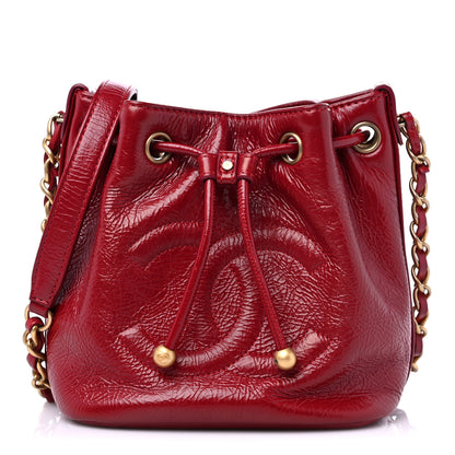 Chanel Shiny Aged Calfskin CC Chain Mini Drawstring Bag Red 1 of 10