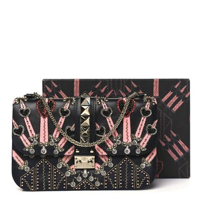 Valentino Garavani Vitello Crystal Loveblade Embellished Medium Glam Lock Rockstud Flap Black 12 of 12