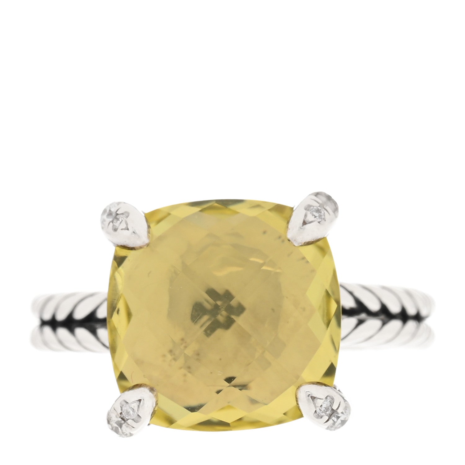 David Yurman Sterling Silver Diamond Lemon Citrine 11mm Chatelaine Ring 49 5 1 of 4