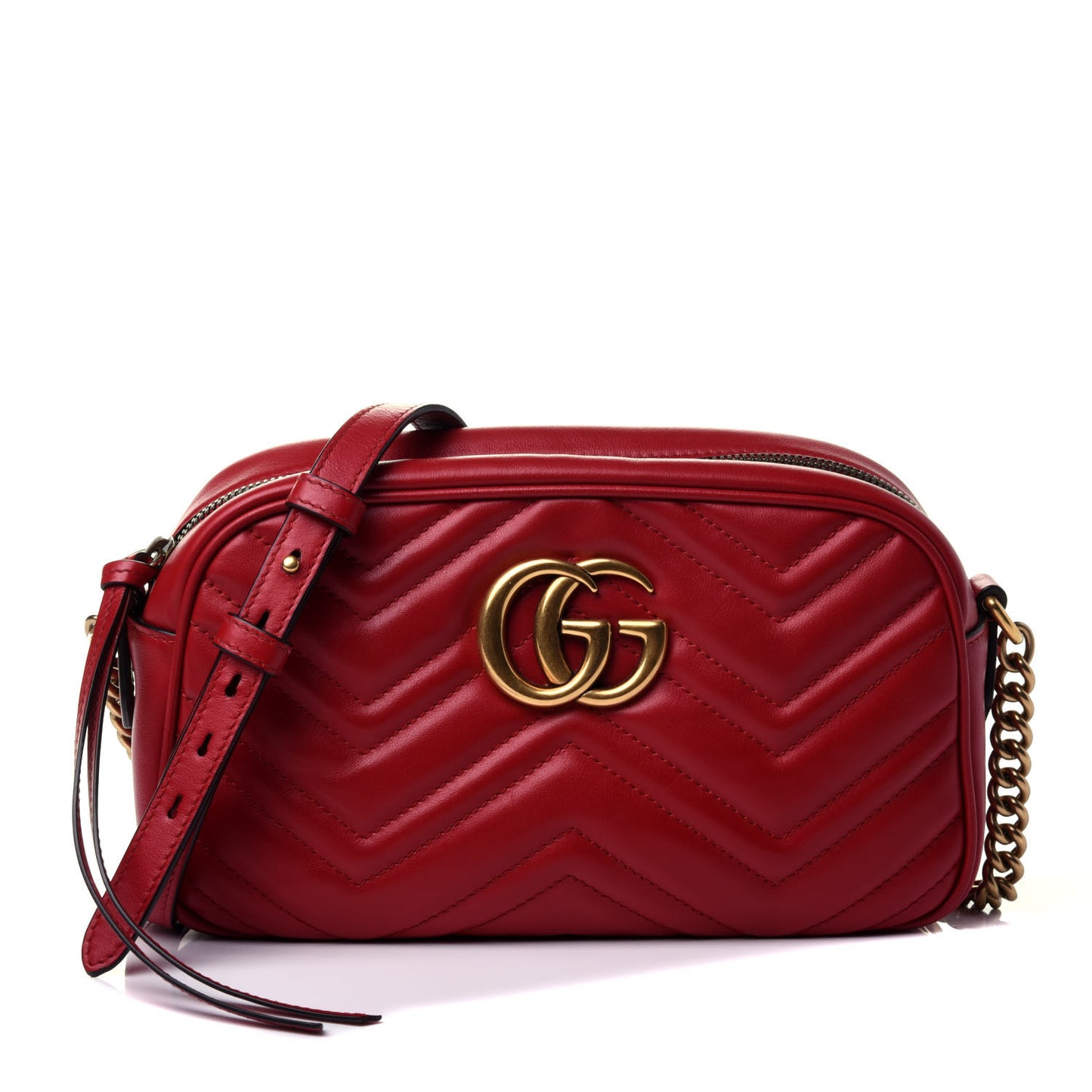 Calfskin Matelasse Small GG Marmont Chain Shoulder Bag Hibiscus Red