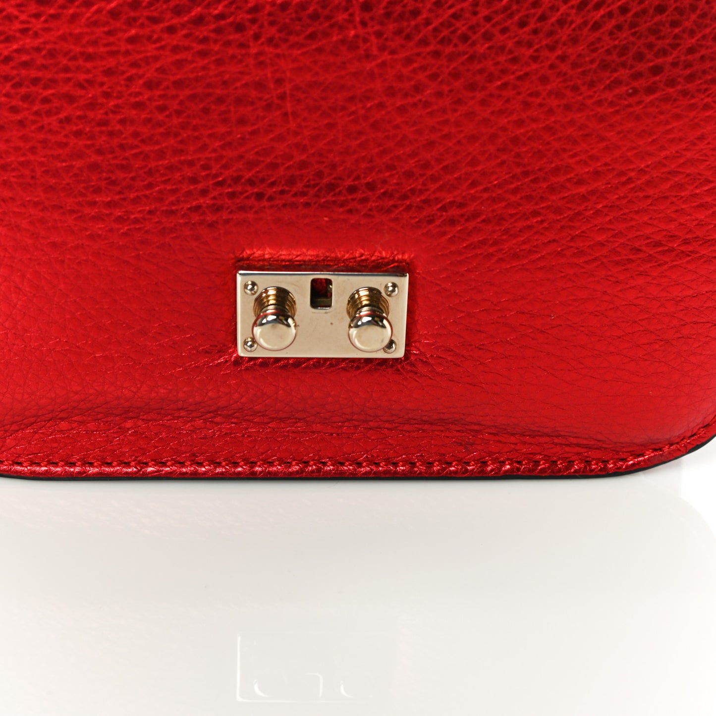 Metallic Vitello Small Glam Lock Rockstud Flap Red