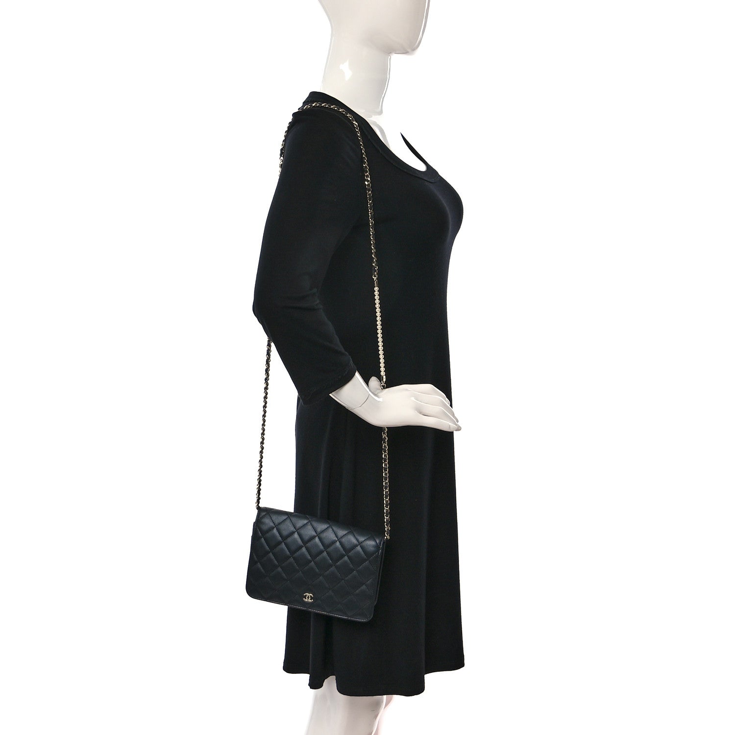 Chanel Iridescent Lambskin Quilted Pearl Wallet On Chain WOC Black 2 of 14