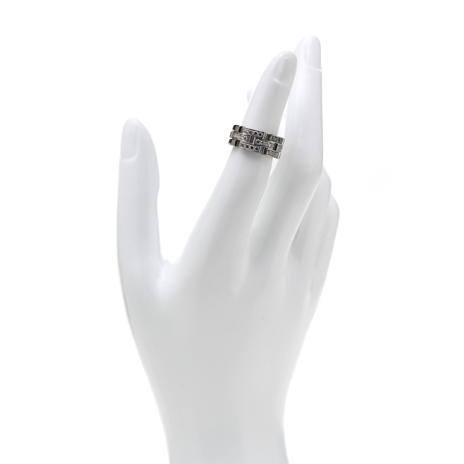 Cartier 18K White Gold Diamond Maillon Panthere 3 Half Rows Paved Ring 47 4 2 of 5