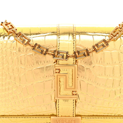 Versace Metallic Crocodile Embossed Calfskin Greca Goddess Wallet On Chain Gold 7 of 10
