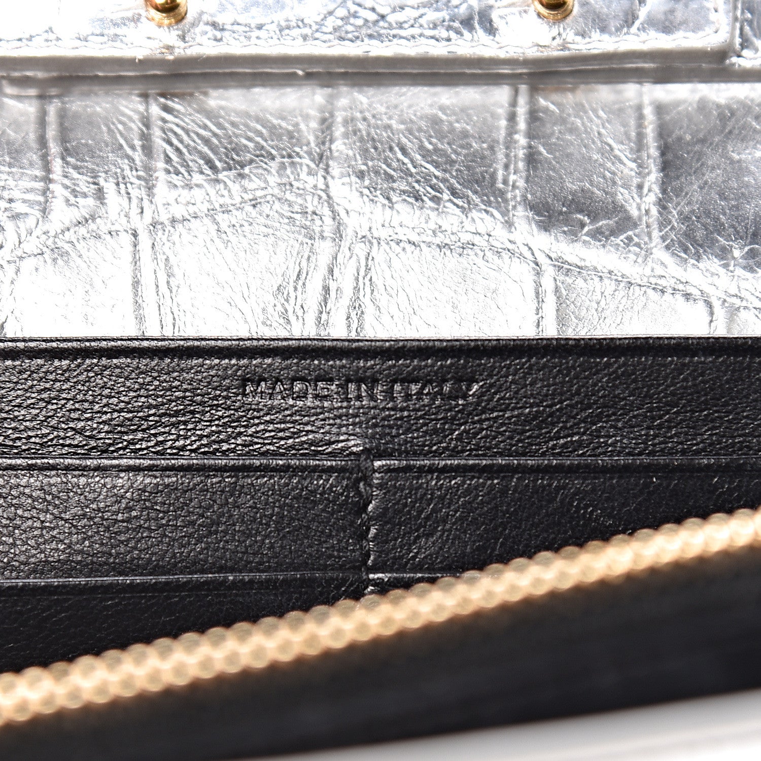 Saint Laurent Calfskin Crocodile Embossed Monogram Chain Wallet Argento 7 of 13