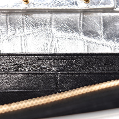 Saint Laurent Calfskin Crocodile Embossed Monogram Chain Wallet Argento 7 of 13
